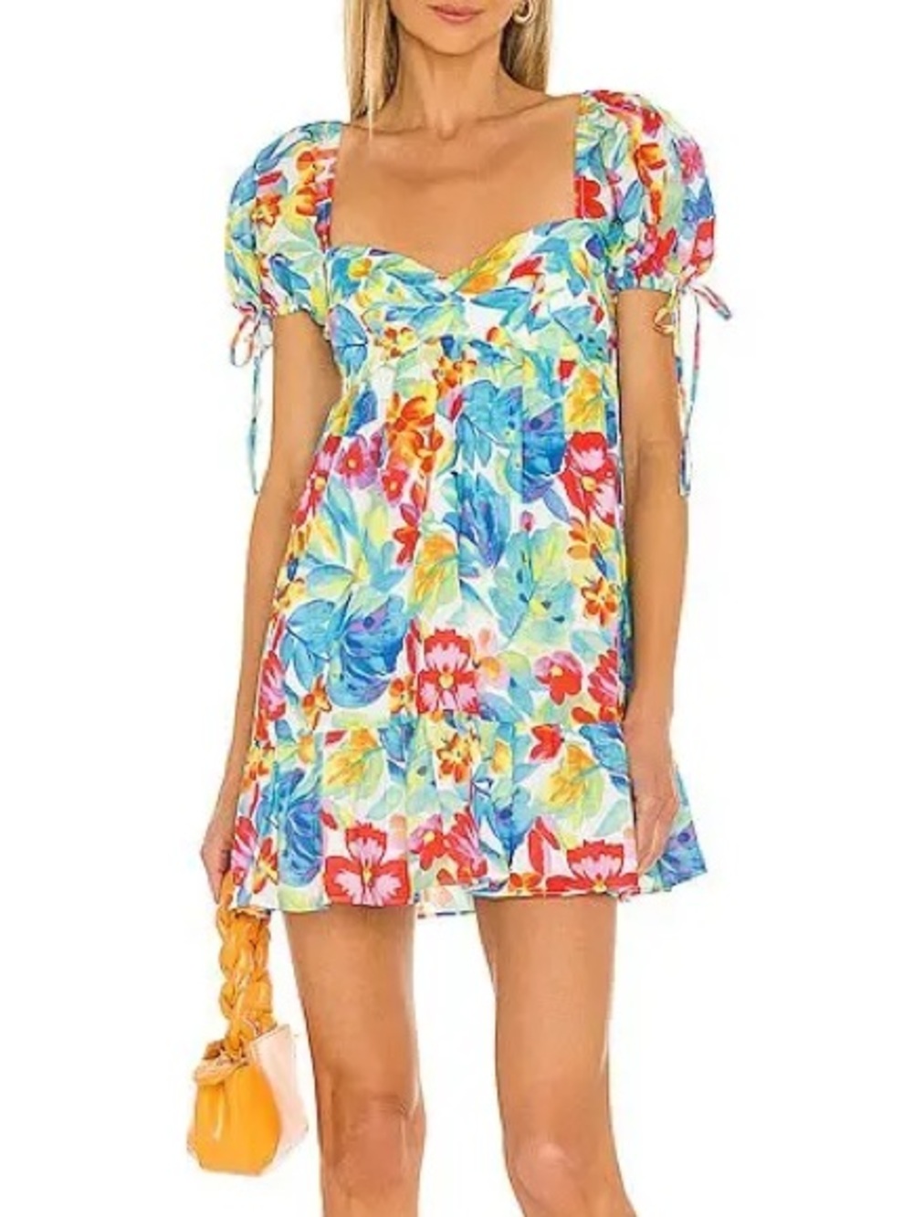 Amanda Uprichard Sicily Mini Puff Sleeve Dress in Blue Size M